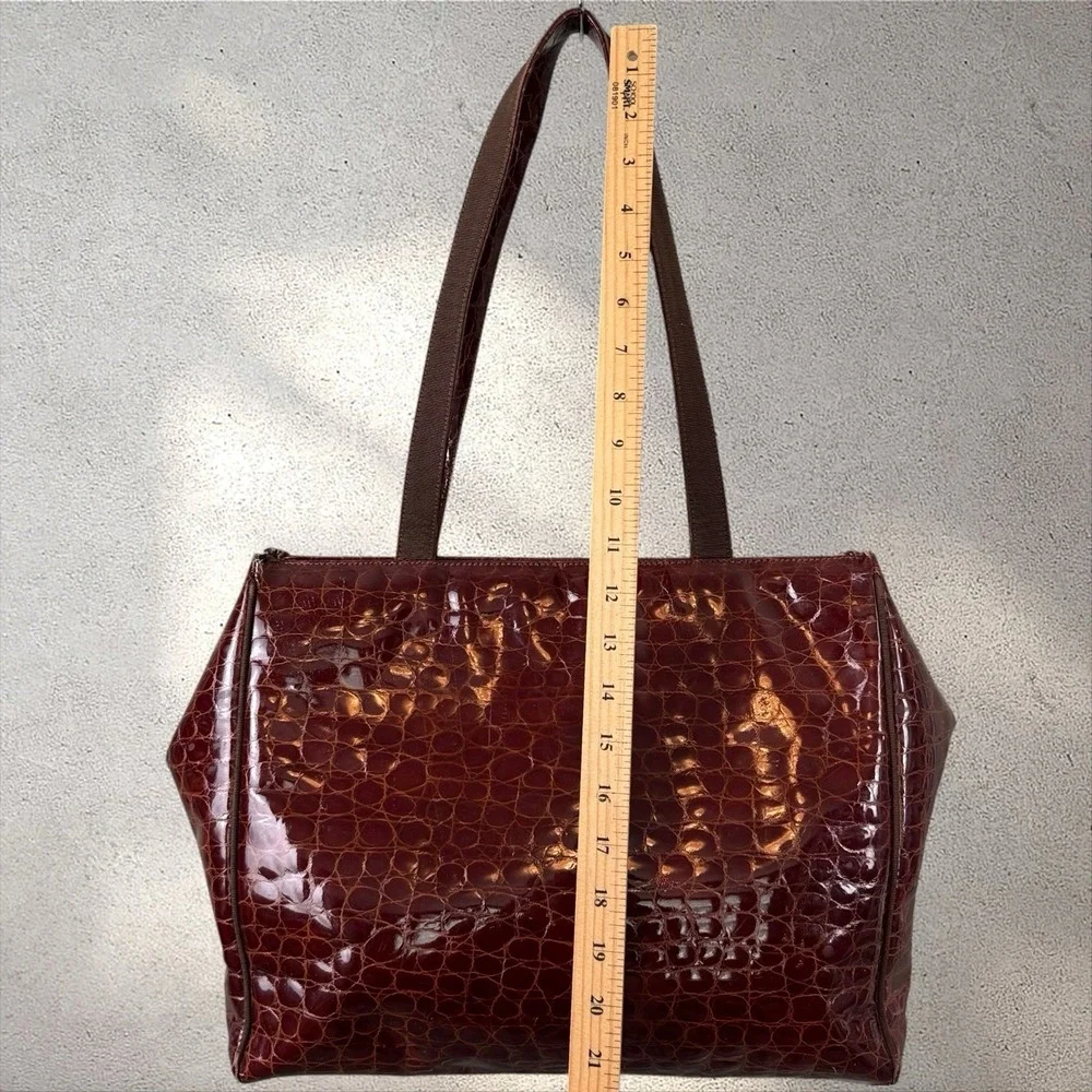 Vtg Salvatore Ferragamo Croc Embossed Shoulder Tote‎ Vara Bag Purse